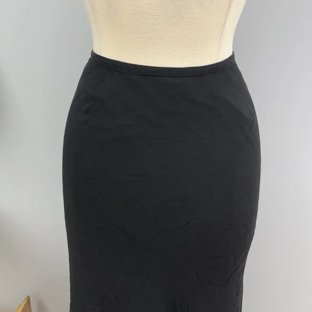 Sundance Silk Midi Skirt Black 12 Mermaid Flare Sheer Overlay Whimsigoth Witchy